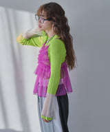 【予約　02/16発送】【26ss】フレア袖配色プルオーバーニット