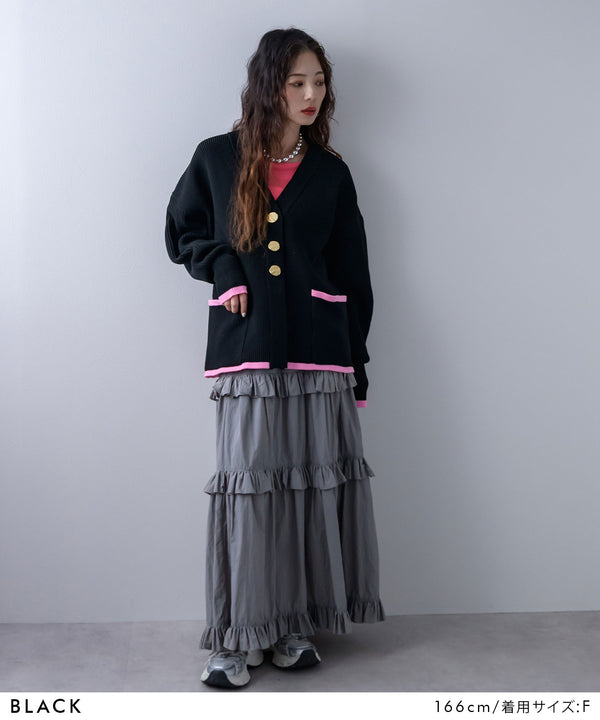 ダンボールニットバイカラーカーディガン