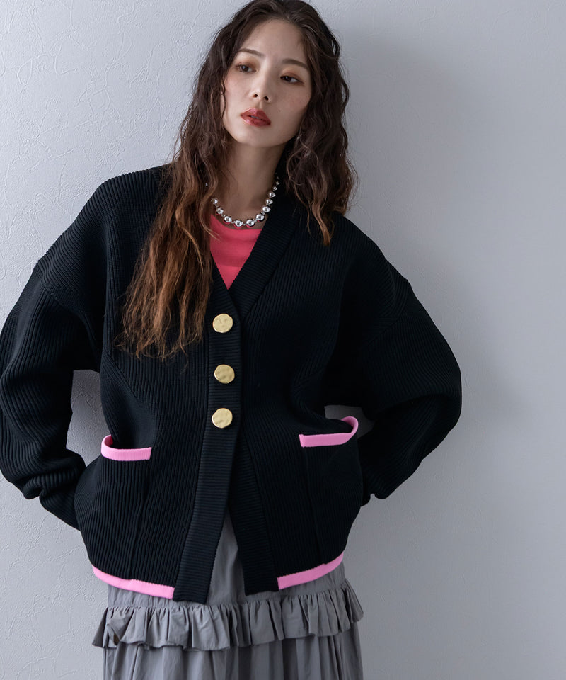 ダンボールニットバイカラーカーディガン