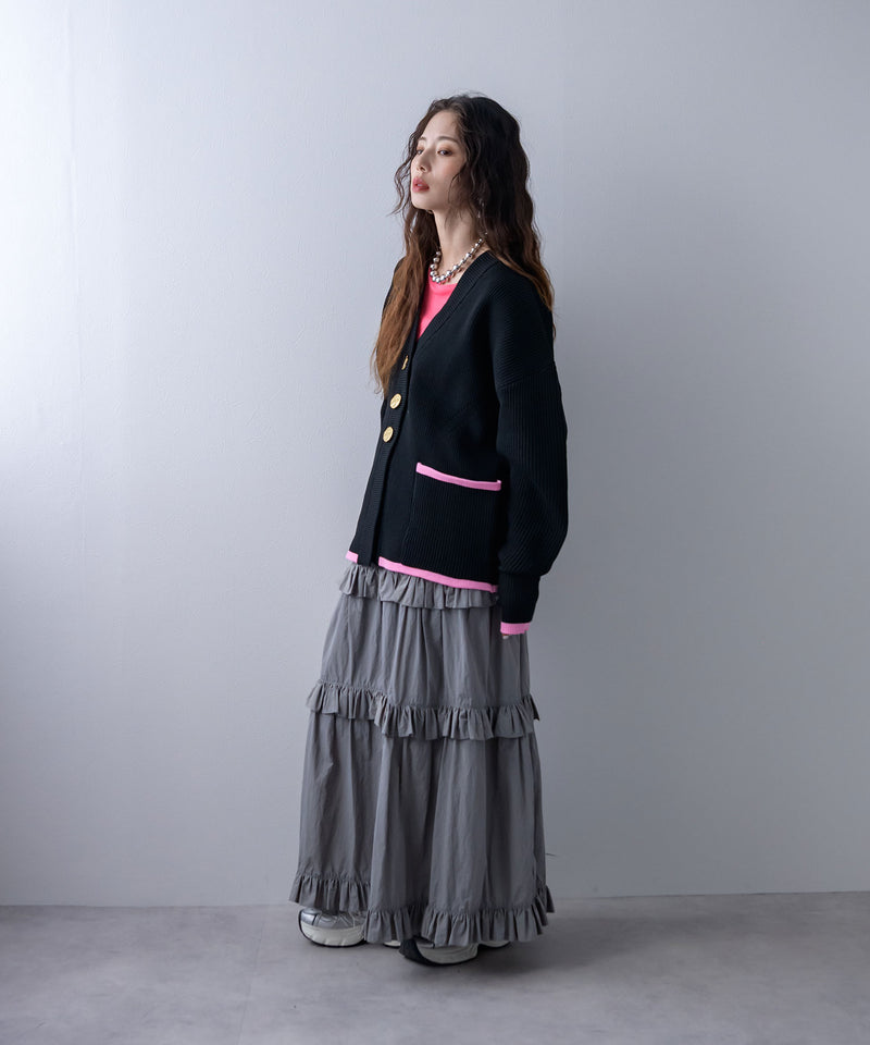 ダンボールニットバイカラーカーディガン