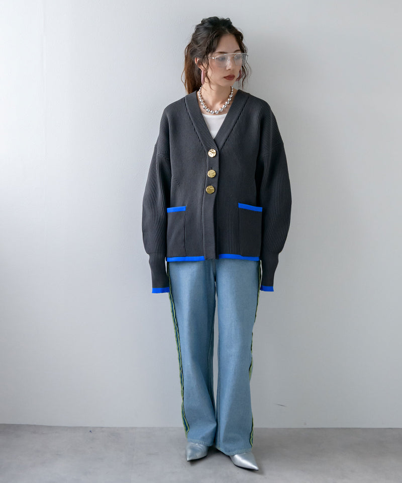 ダンボールニットバイカラーカーディガン