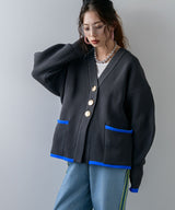 ダンボールニットバイカラーカーディガン