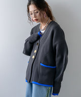 ダンボールニットバイカラーカーディガン