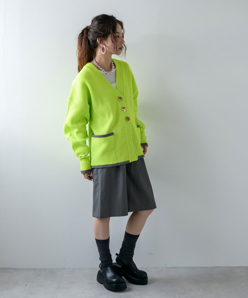 ダンボールニットバイカラーカーディガン