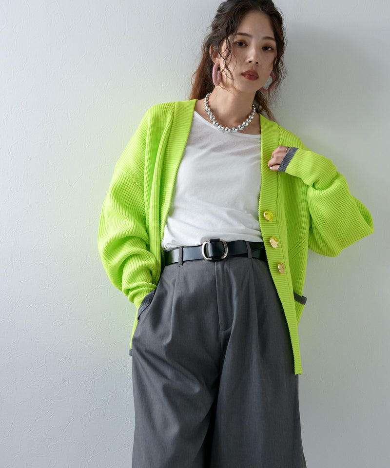 ダンボールニットバイカラーカーディガン