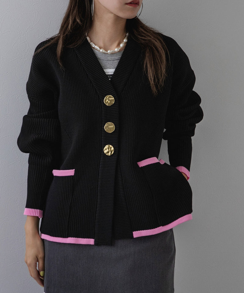 ダンボールニットバイカラーカーディガン