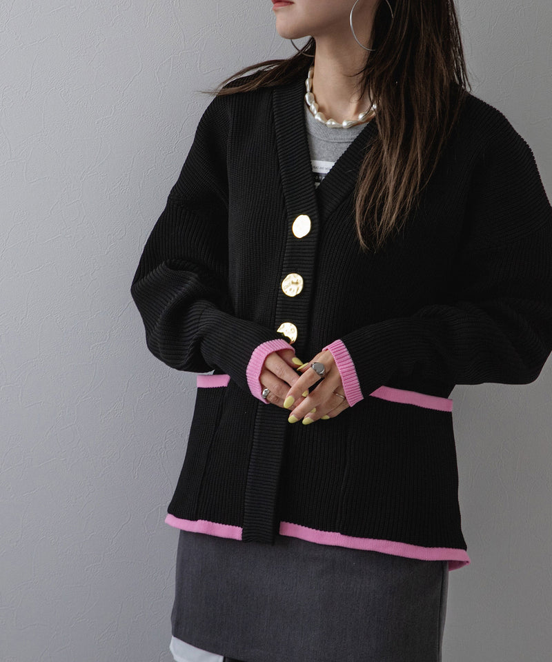ダンボールニットバイカラーカーディガン