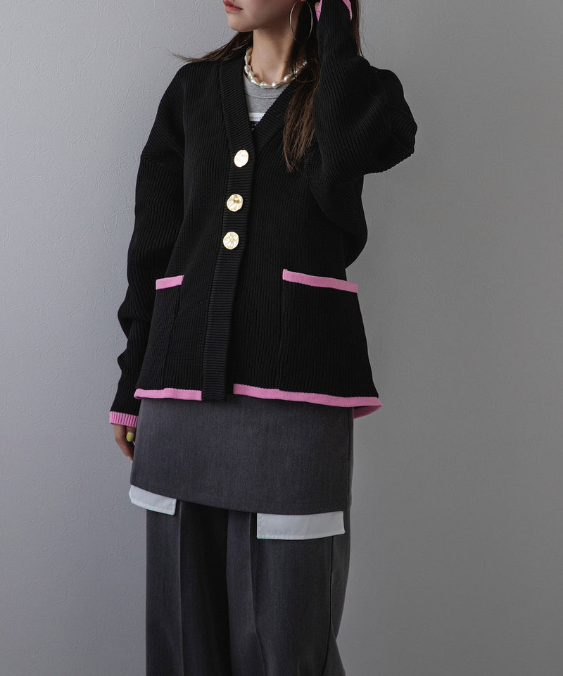 ダンボールニットバイカラーカーディガン