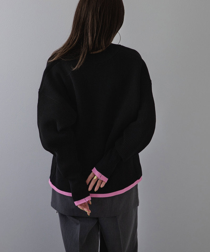 ダンボールニットバイカラーカーディガン