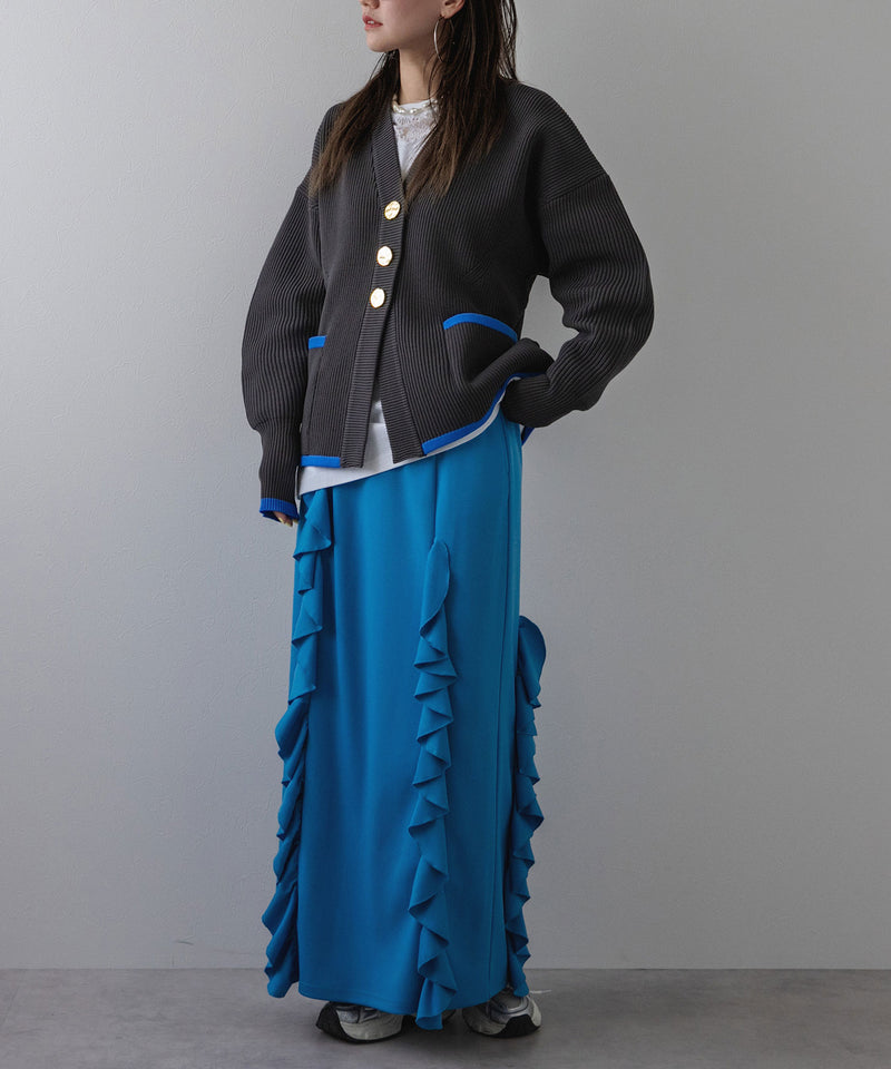 ダンボールニットバイカラーカーディガン