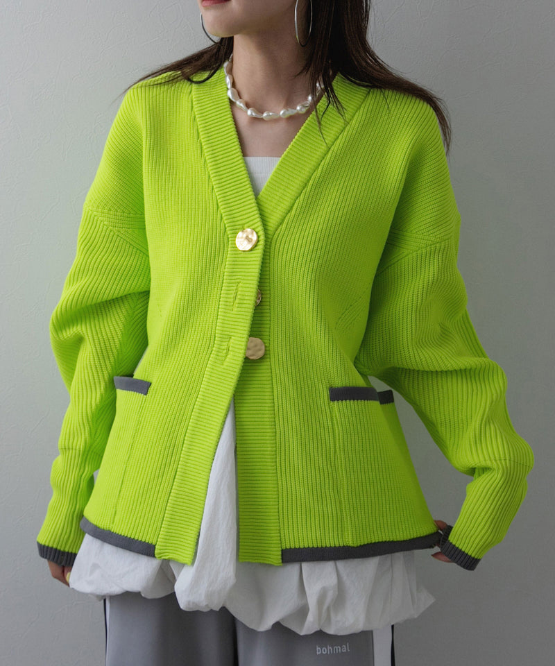 ダンボールニットバイカラーカーディガン