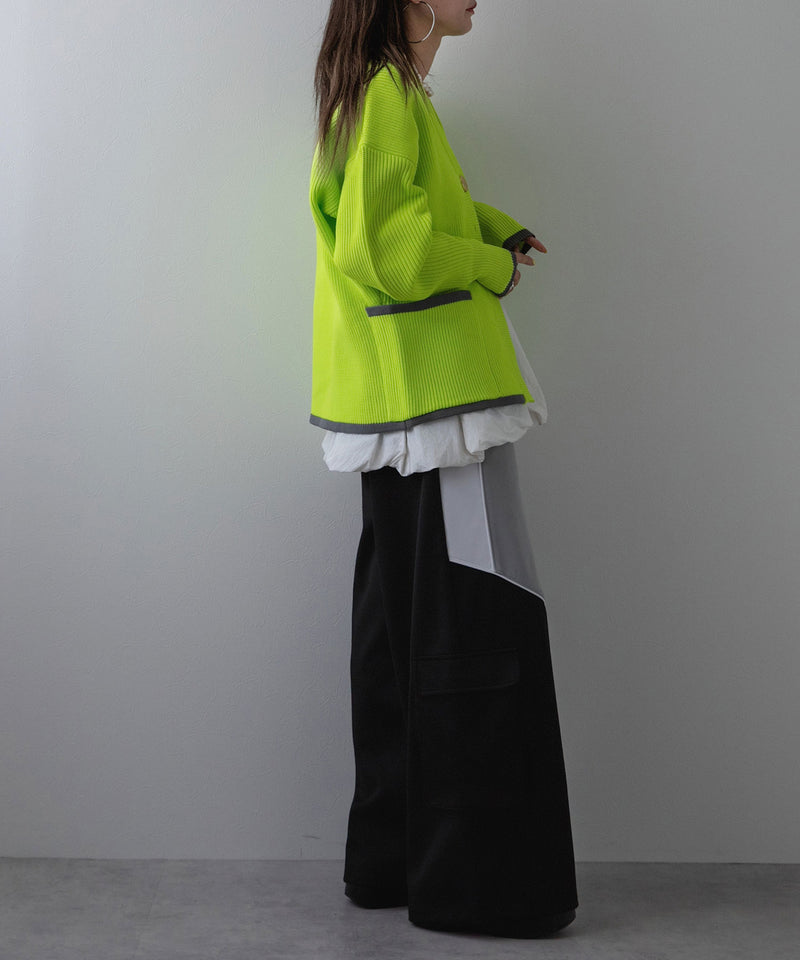 ダンボールニットバイカラーカーディガン