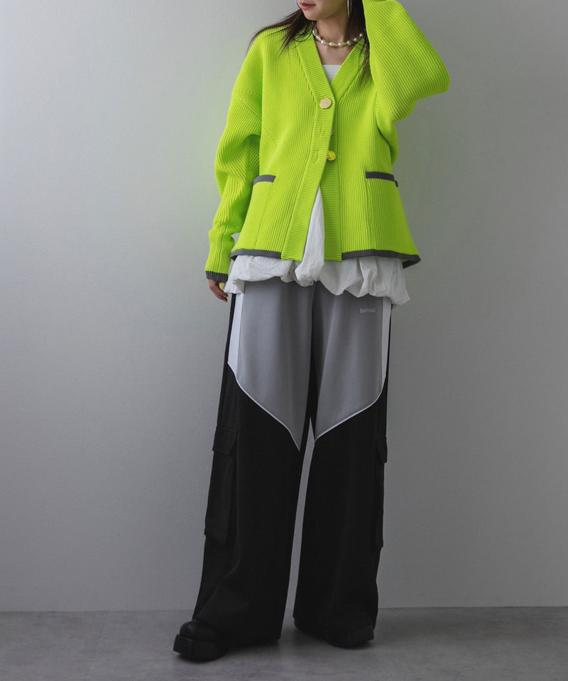 ダンボールニットバイカラーカーディガン