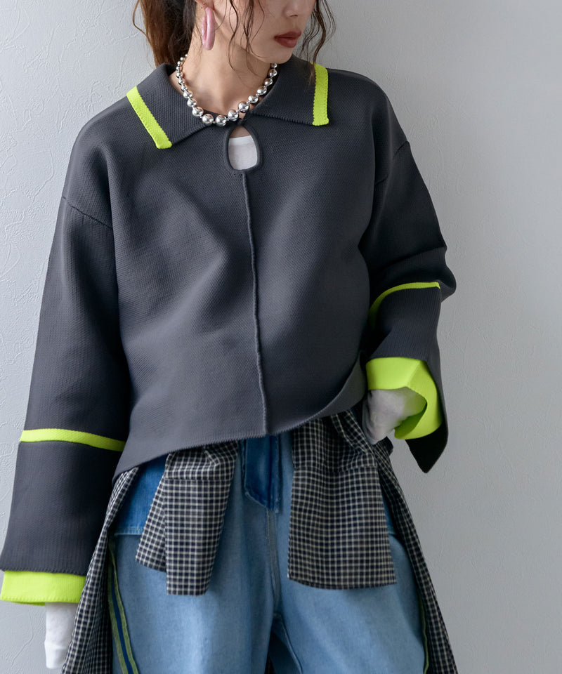 ダンボールヘンリーネックプルオーバーニット