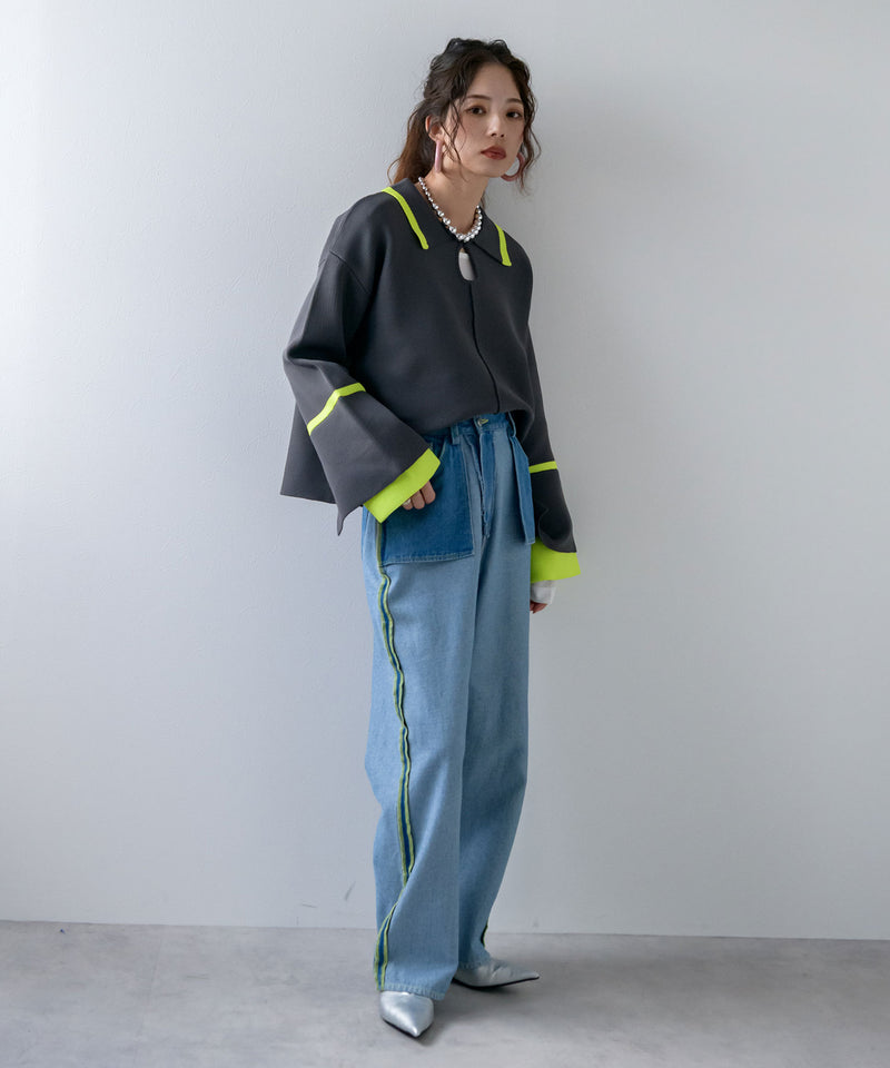 ダンボールヘンリーネックプルオーバーニット