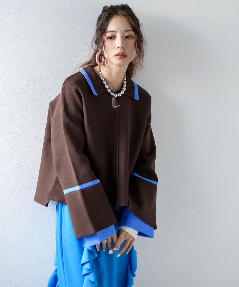 ダンボールヘンリーネックプルオーバーニット