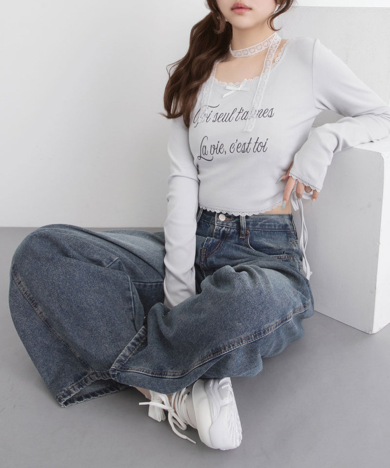 バレルレッグシンプルデニムパンツ