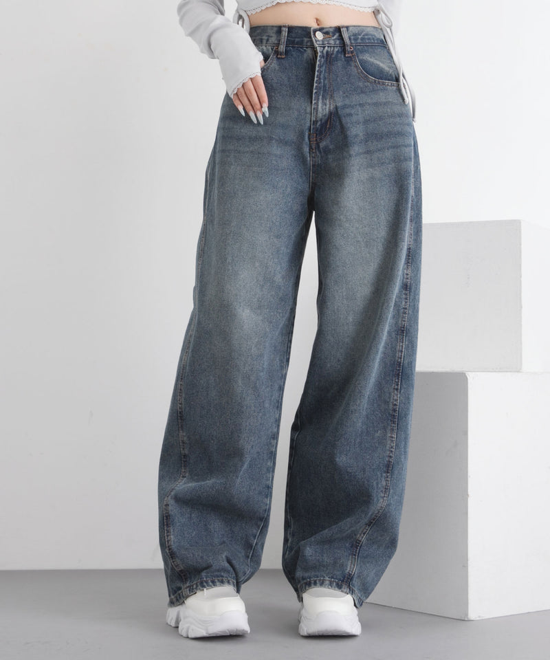 バレルレッグシンプデニムパンツ