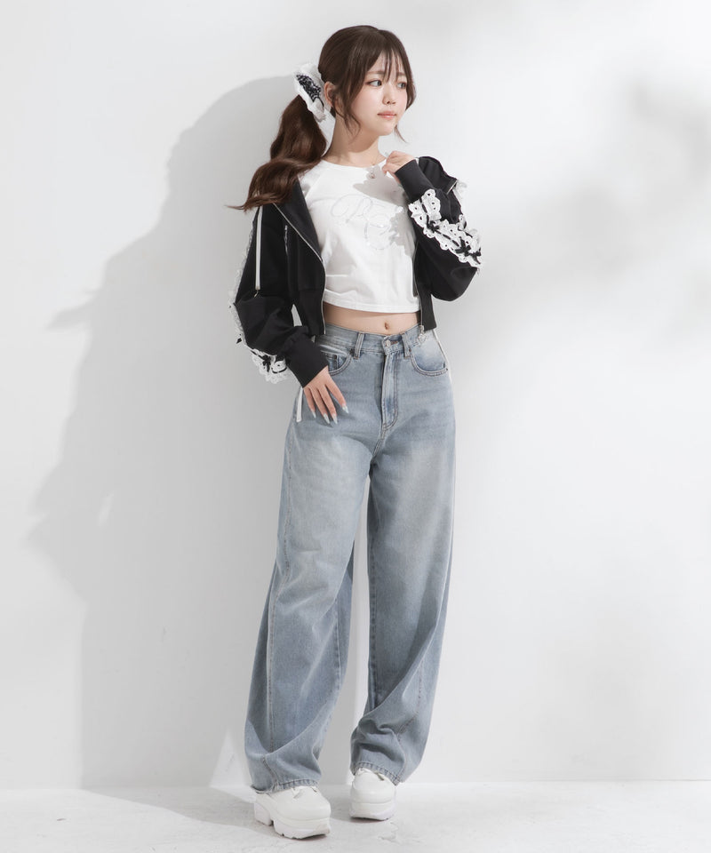 バレルレッグシンプデニムパンツ