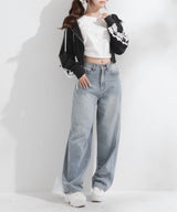 バレルレッグシンプルデニムパンツ