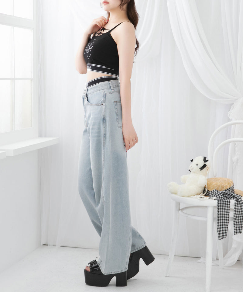 バレルレッグシンプルデニムパンツ