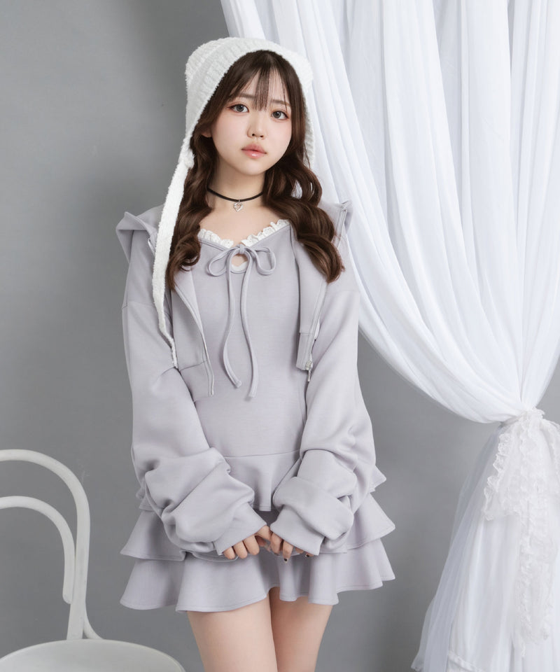 【予約　10/10発送】ティアードフリルミニキャミワンピ&パーカーセットアップ【大きいサイズあり】