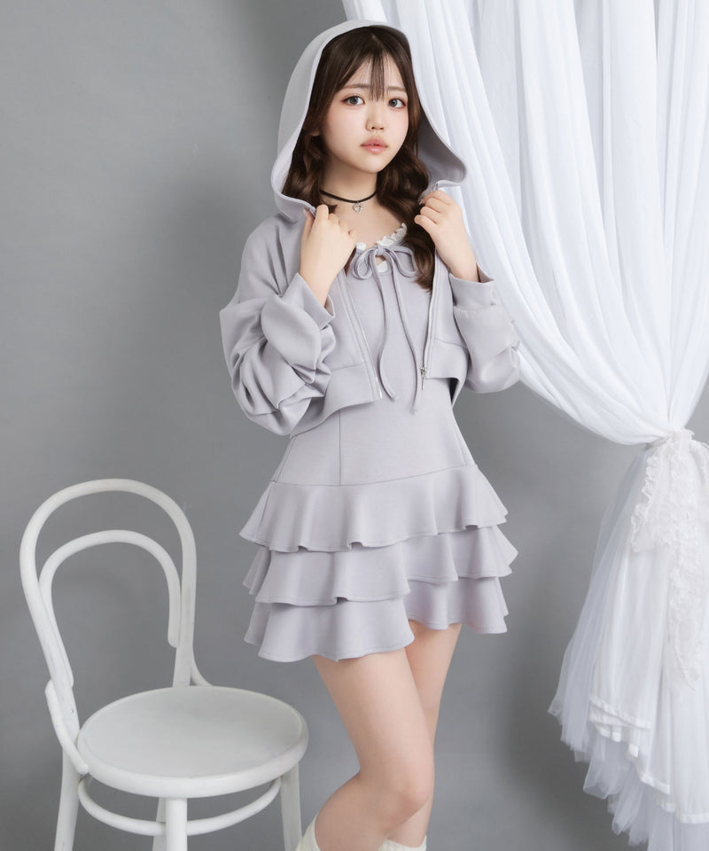 【予約　10/10発送】ティアードフリルミニキャミワンピ&パーカーセットアップ【大きいサイズあり】