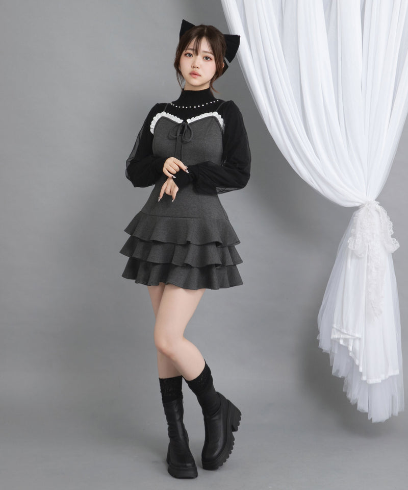 【予約　10/10発送】ティアードフリルミニキャミワンピ&パーカーセットアップ【大きいサイズあり】