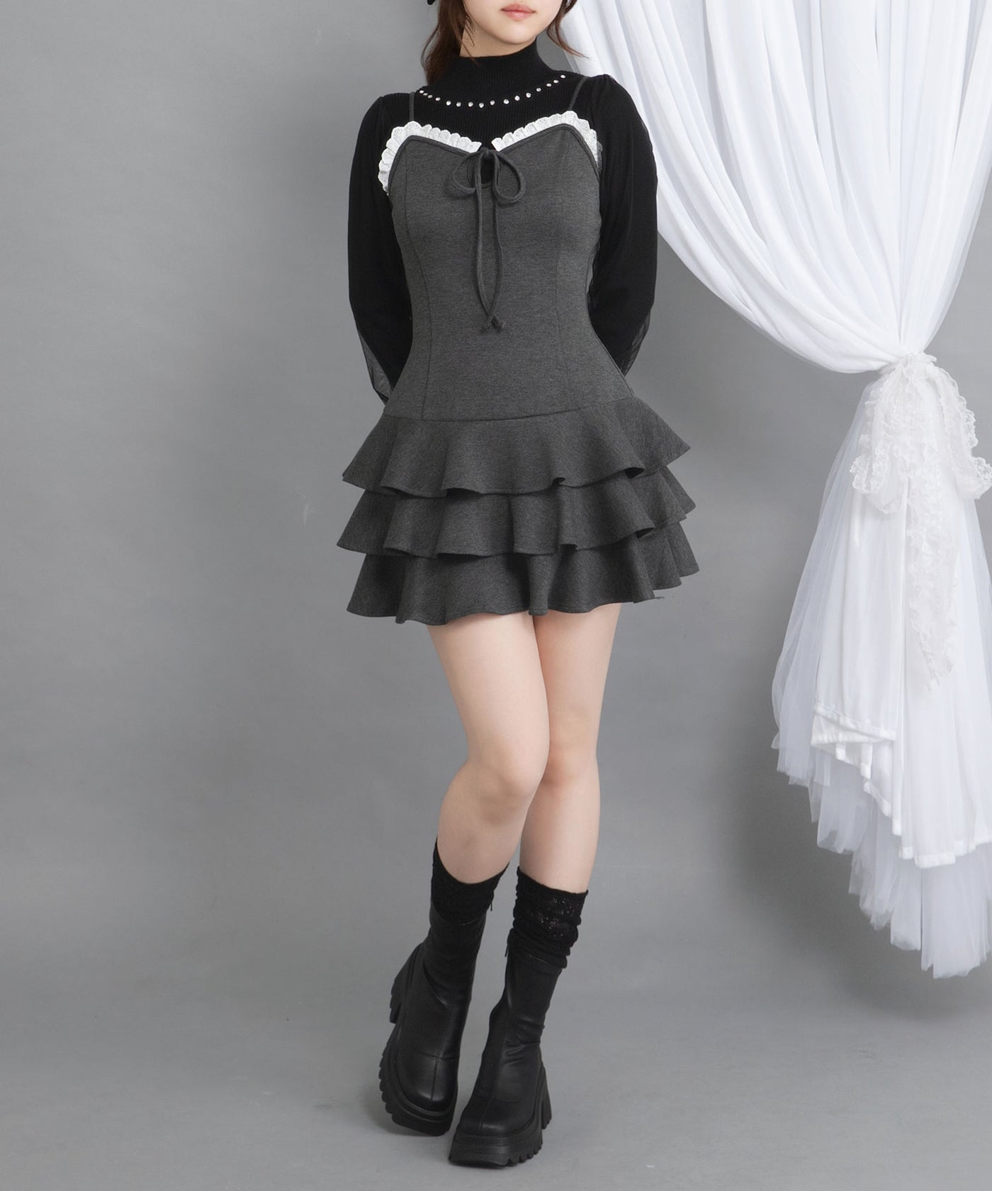 ティアードフリルミニキャミワンピ&パーカーセットアップ ティアードフリルミニキャミワンピ&パーカーセットアップ