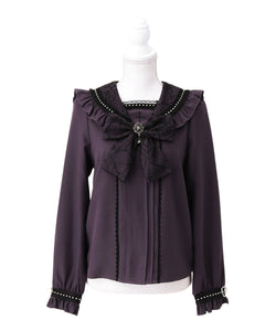 十字架クモレースセーラーフリル長袖ブラウス