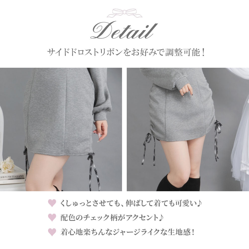 ヨークギャザーフードミニワンピース【大きいサイズ有り