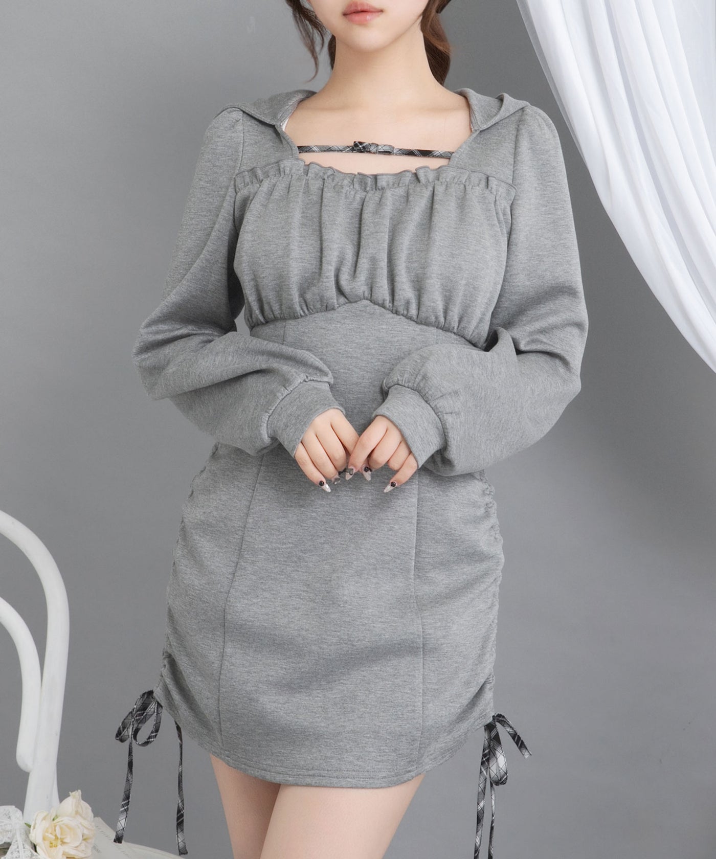 ヨークギャザーフードミニワンピース【大きいサイズ有り