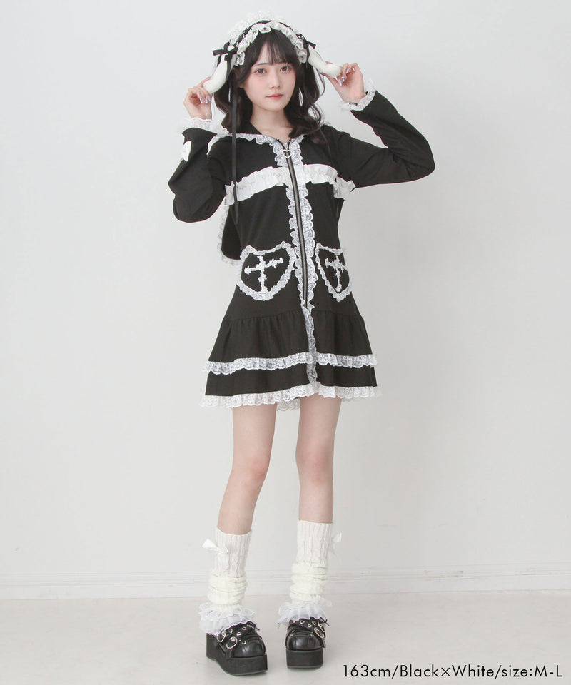 姫系うさ耳レースフリルハートポケットパーカーワンピース