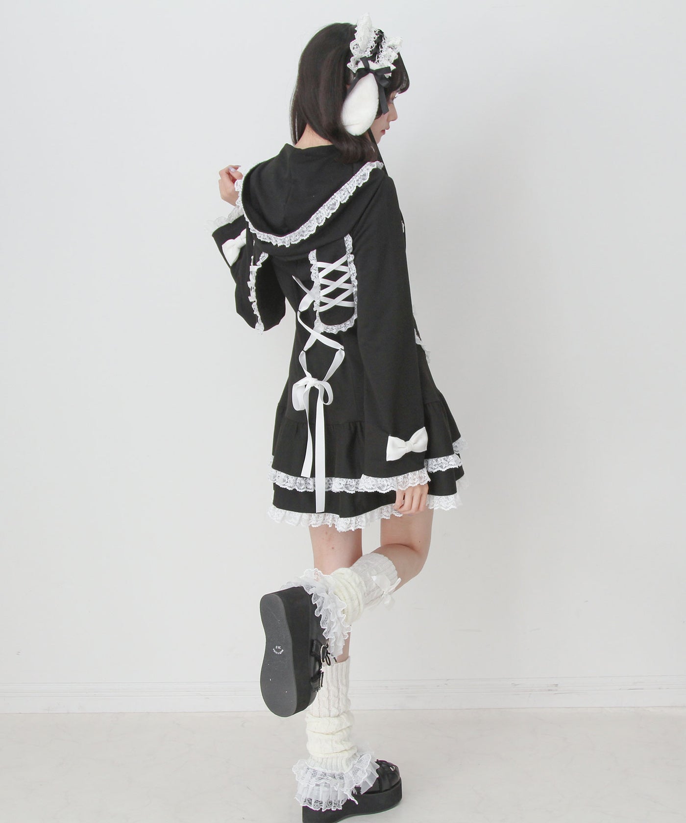 姫系うさ耳レースフリルハートポケットパーカーワンピース