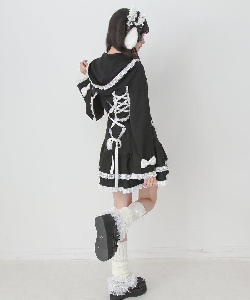 姫系うさ耳レースフリルハートポケットパーカーワンピース