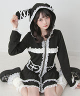 【予約　01/15発送】姫系うさ耳レースフリルハートポケットパーカーワンピース