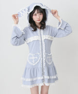 【予約　01/15発送】姫系うさ耳レースフリルハートポケットパーカーワンピース