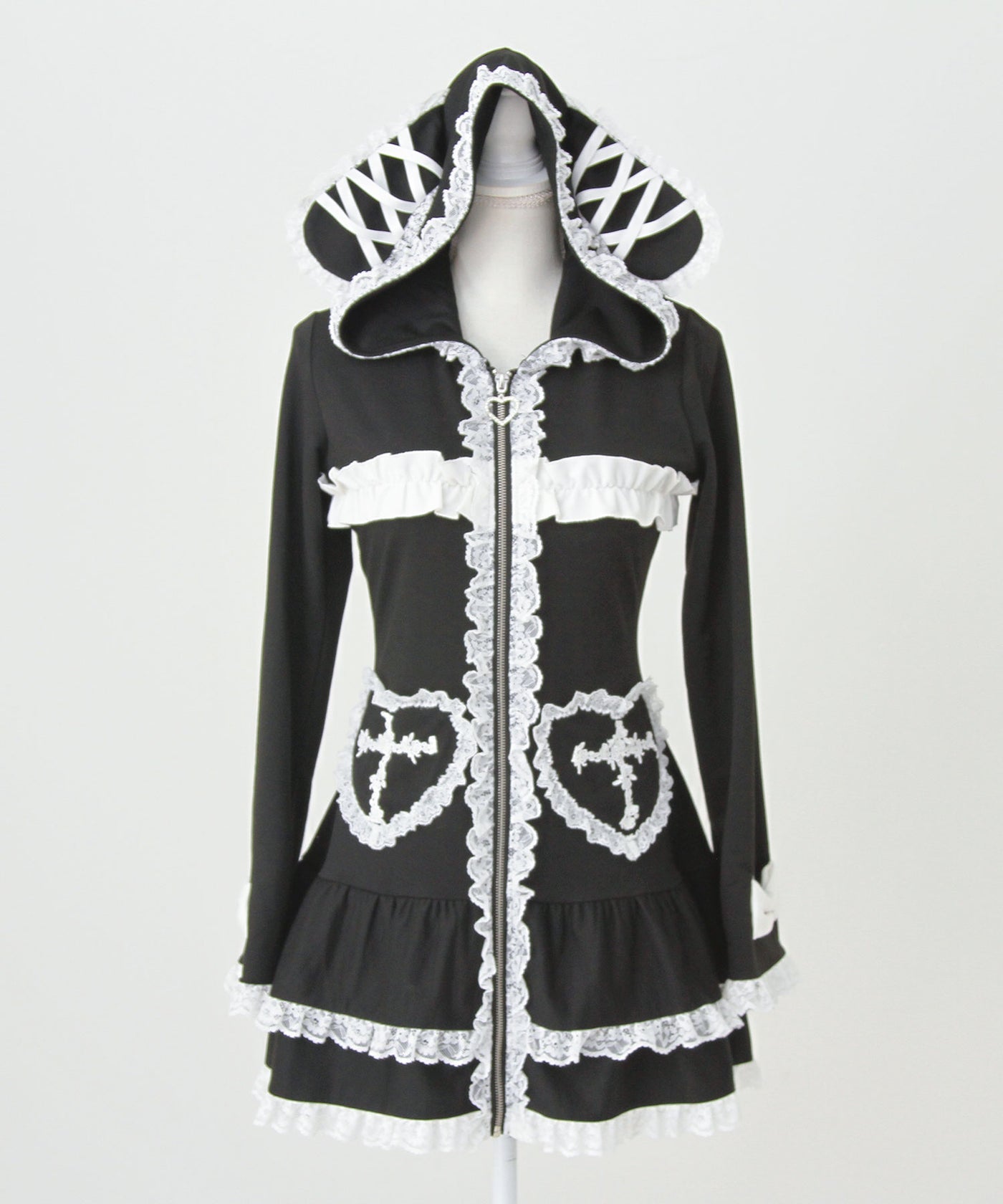 予約 01/15発送】姫系うさ耳レースフリルハートポケットパーカー