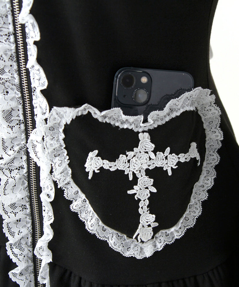 姫系うさ耳レースフリルハートポケットパーカーワンピース