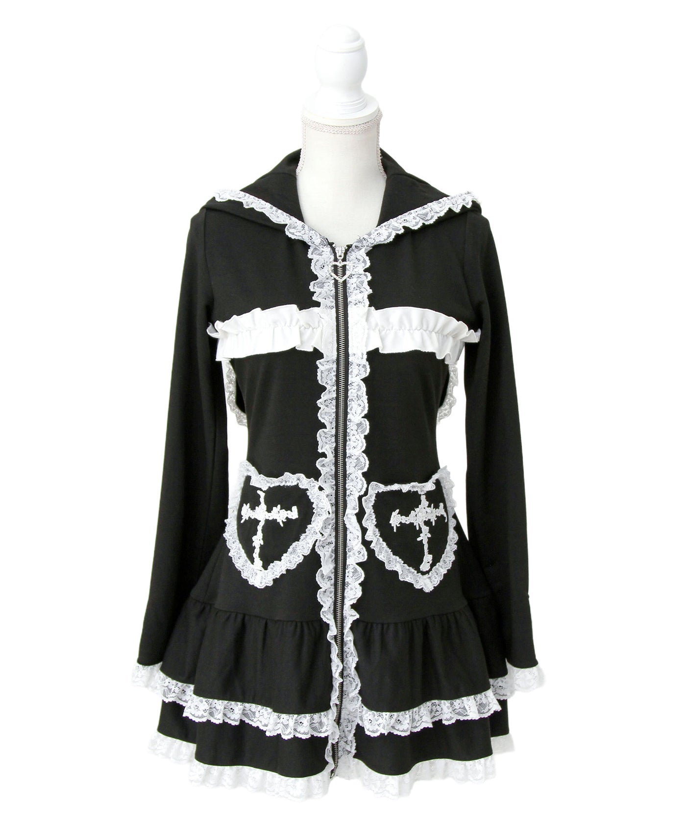 姫系うさ耳レースフリルハートポケットパーカーワンピース