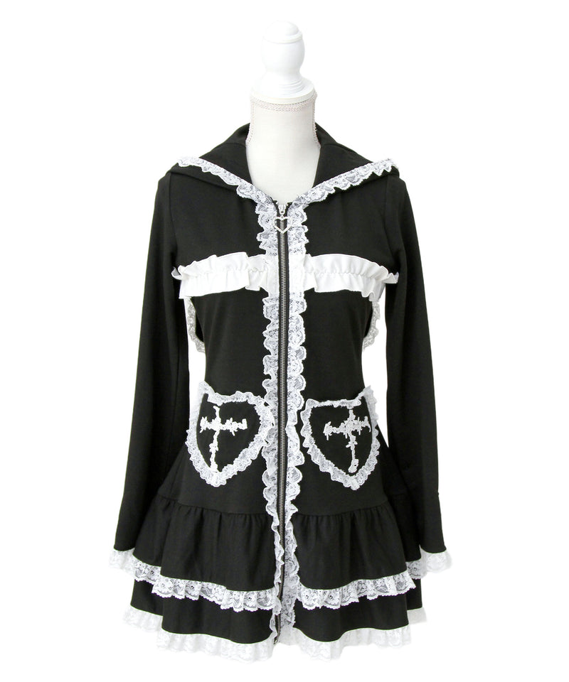 姫系うさ耳レースフリルハートポケットパーカーワンピース