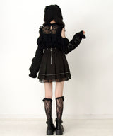 【予約　12/19発送】十字架チョーカー風チェーンレースフリルオフショルダーニットトップス