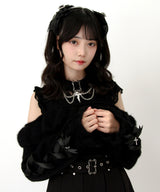 【予約　12/19発送】十字架チョーカー風チェーンレースフリルオフショルダーニットトップス