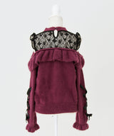 【予約　12/19発送】十字架チョーカー風チェーンレースフリルオフショルダーニットトップス