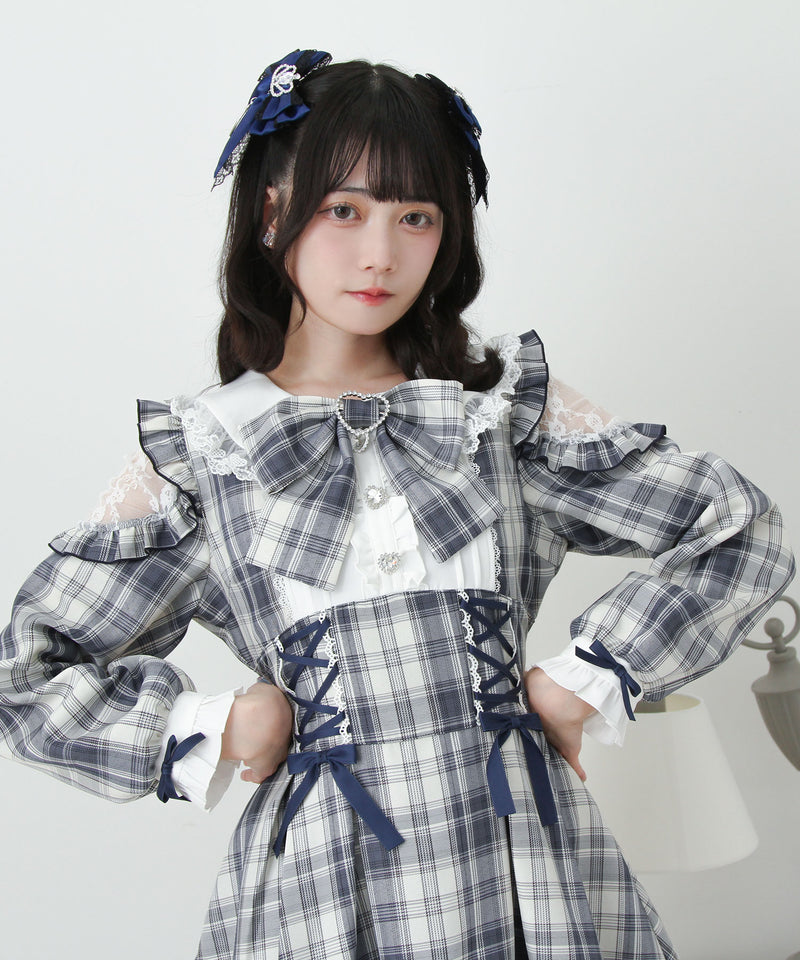 予約 02/16発送】ハートレースウエストレースアップフリルワンピース