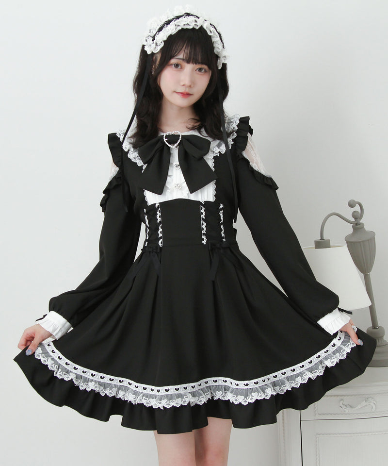 ハートレースウエストレースアップフリルワンピース – レディース