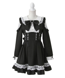 ハートレースウエストレースアップフリルワンピース