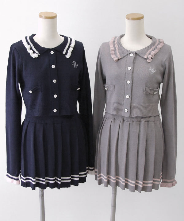 【予約　12/24発送】襟付きニットプリーツミニセットアップ【大きいサイズ有り】