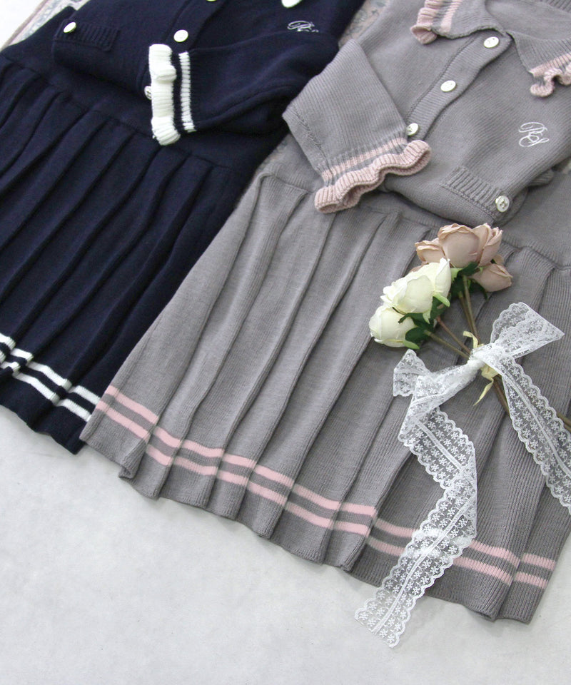 予約 01/09発送】襟付きニットプリーツミニセットアップ【大きいサイズ