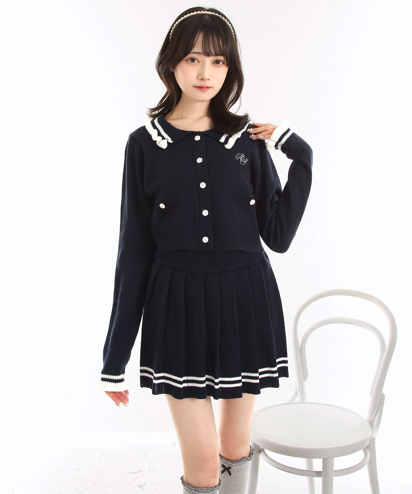 襟付きニットプリーツミニセットアップ【大きいサイズ有り